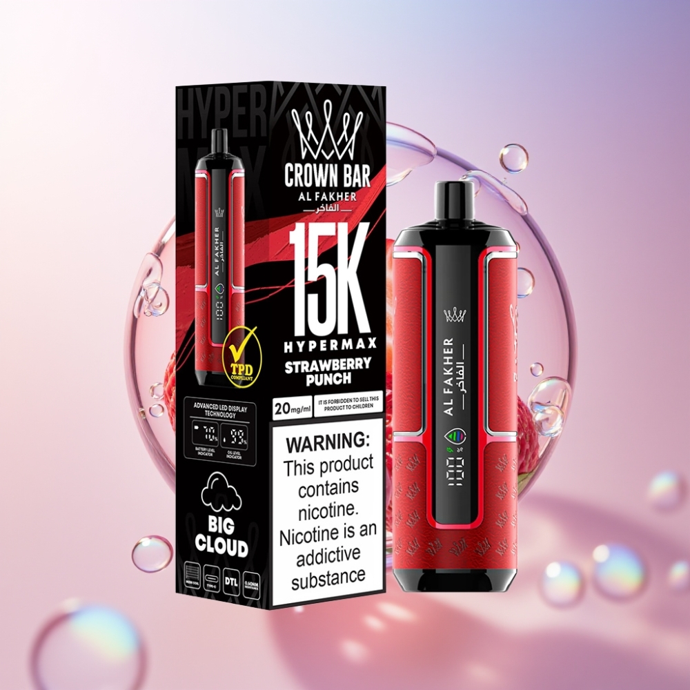 Al Fakher Crown Bar 15K Hypermax 22ml 600mAh Australia Wholesale Disposable Vape Kit Strawberry Punch