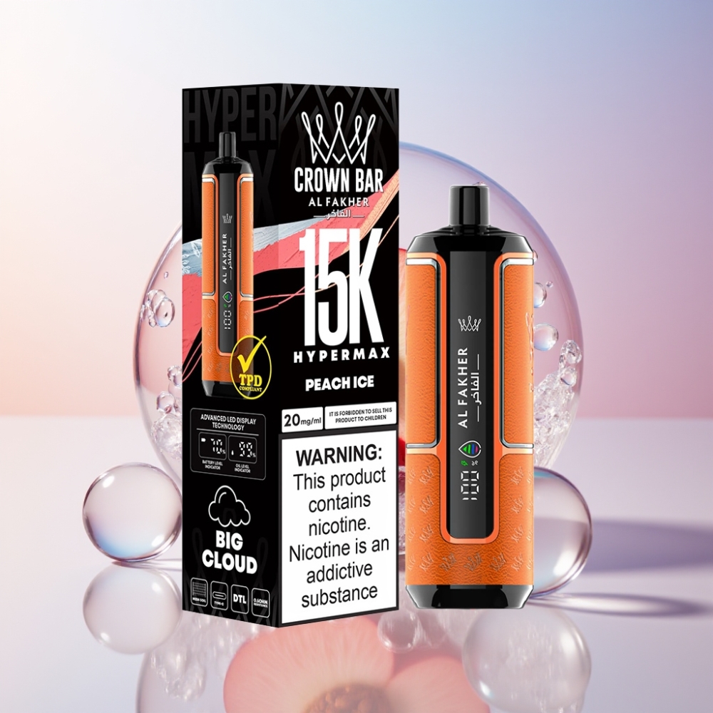 Al Fakher Crown Bar 15K Hypermax 22ml 600mAh Type-C Australia Wholesale Disposable Vape Kit Peach Ice