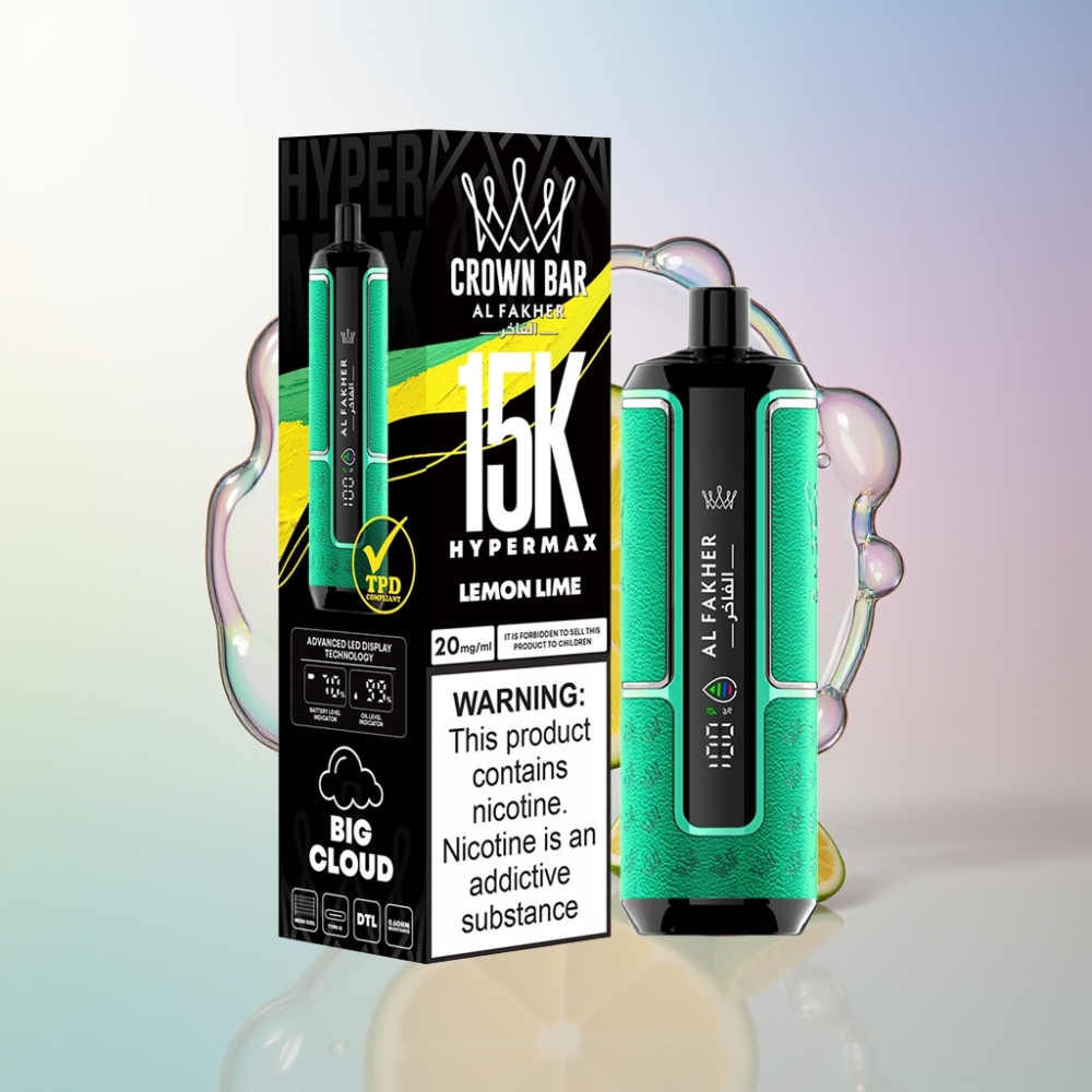 Al Fakher Crown Bar 15K Hypermax Australia Wholesale 22ml DTL Disposable Vape Kit Lemon Lime