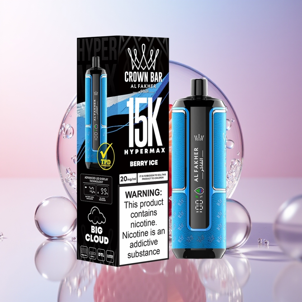 Al Fakher Crown Bar 15K Hypermax Australia Wholesale Disposable Vape Kit - 22ml, 15K Puffs, Berry Ice