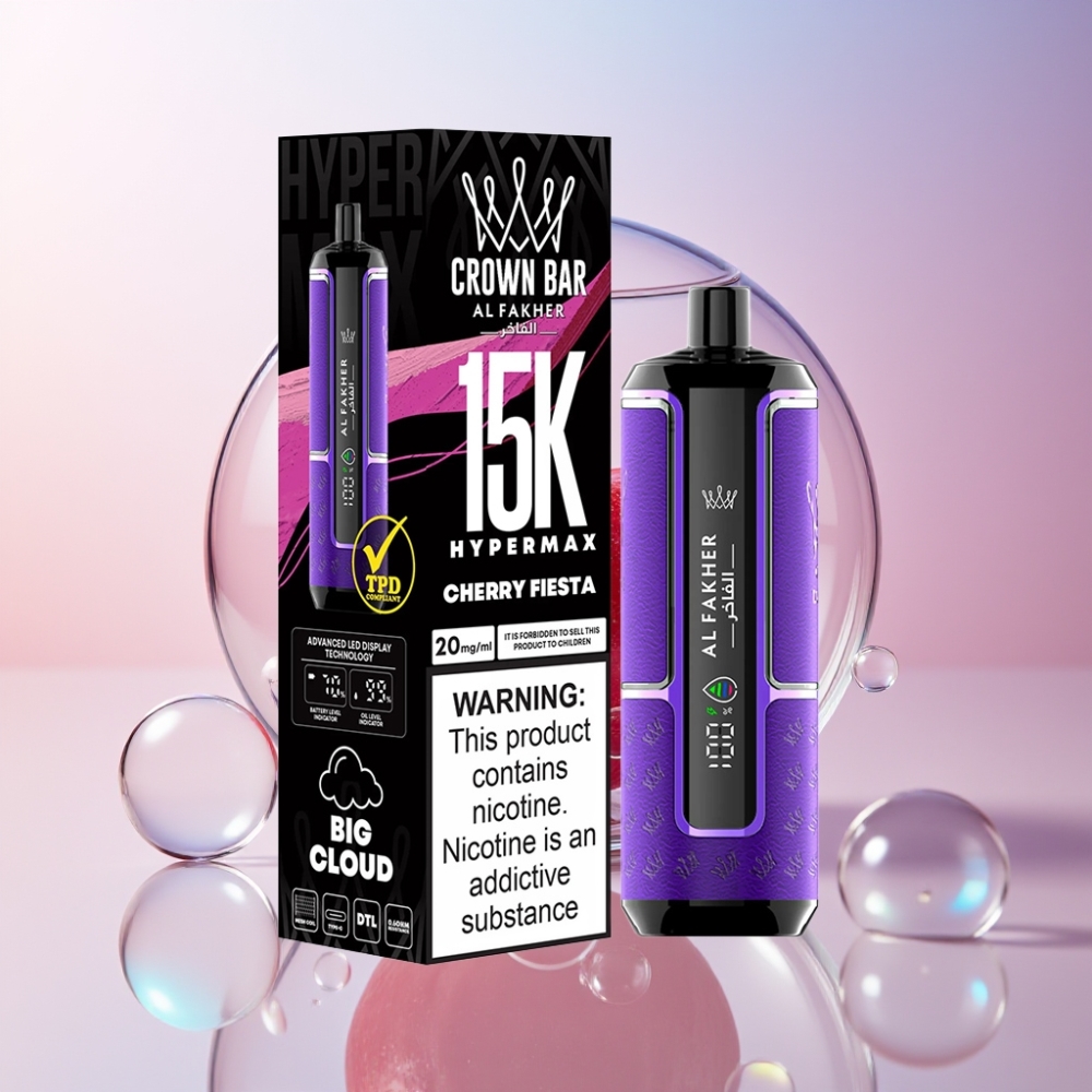 Al Fakher Crown Bar 15K Hypermax Disposable Vape Kit 22ml 15000 Puffs Australia Wholesale Cherry Fiesta