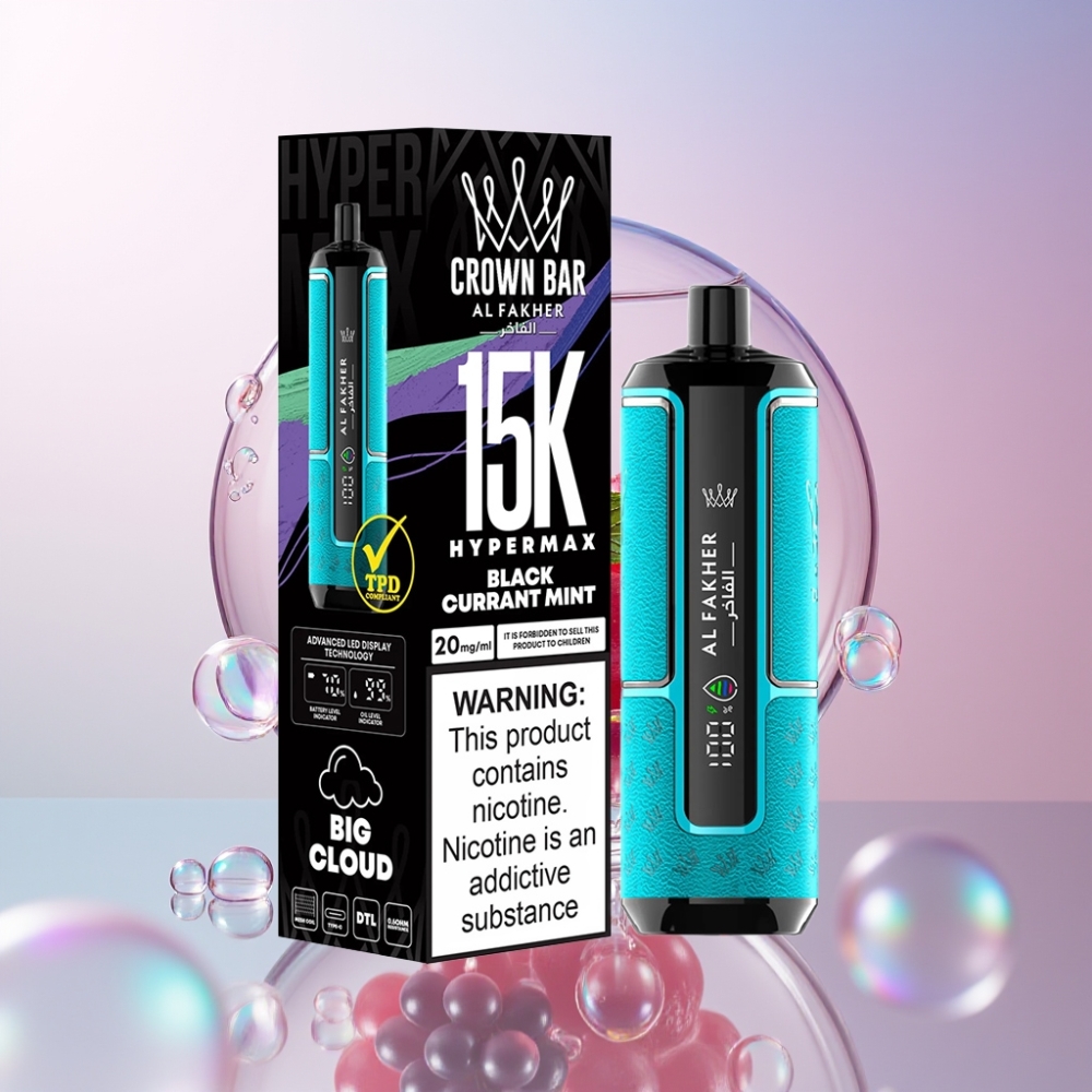Al Fakher Crown Bar 15K Hypermax Disposable Vape Kit 22ml 600mAh Type-C Australia Wholesale Blackcurrant Mint