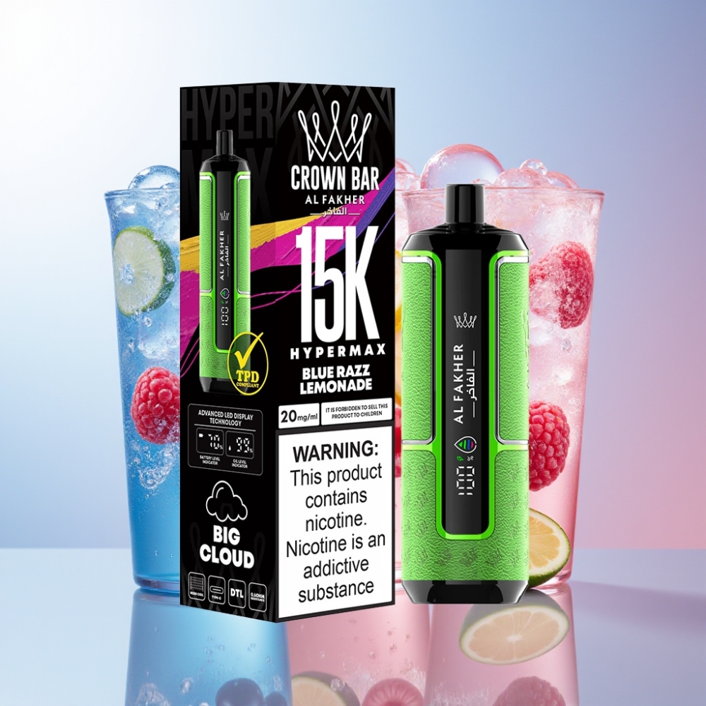 Al Fakher Crown Bar 15K Hypermax Disposable Vape Kit - 22ml, 600mAh, Type-C, Australia Wholesale, Blue Razz Lemonade