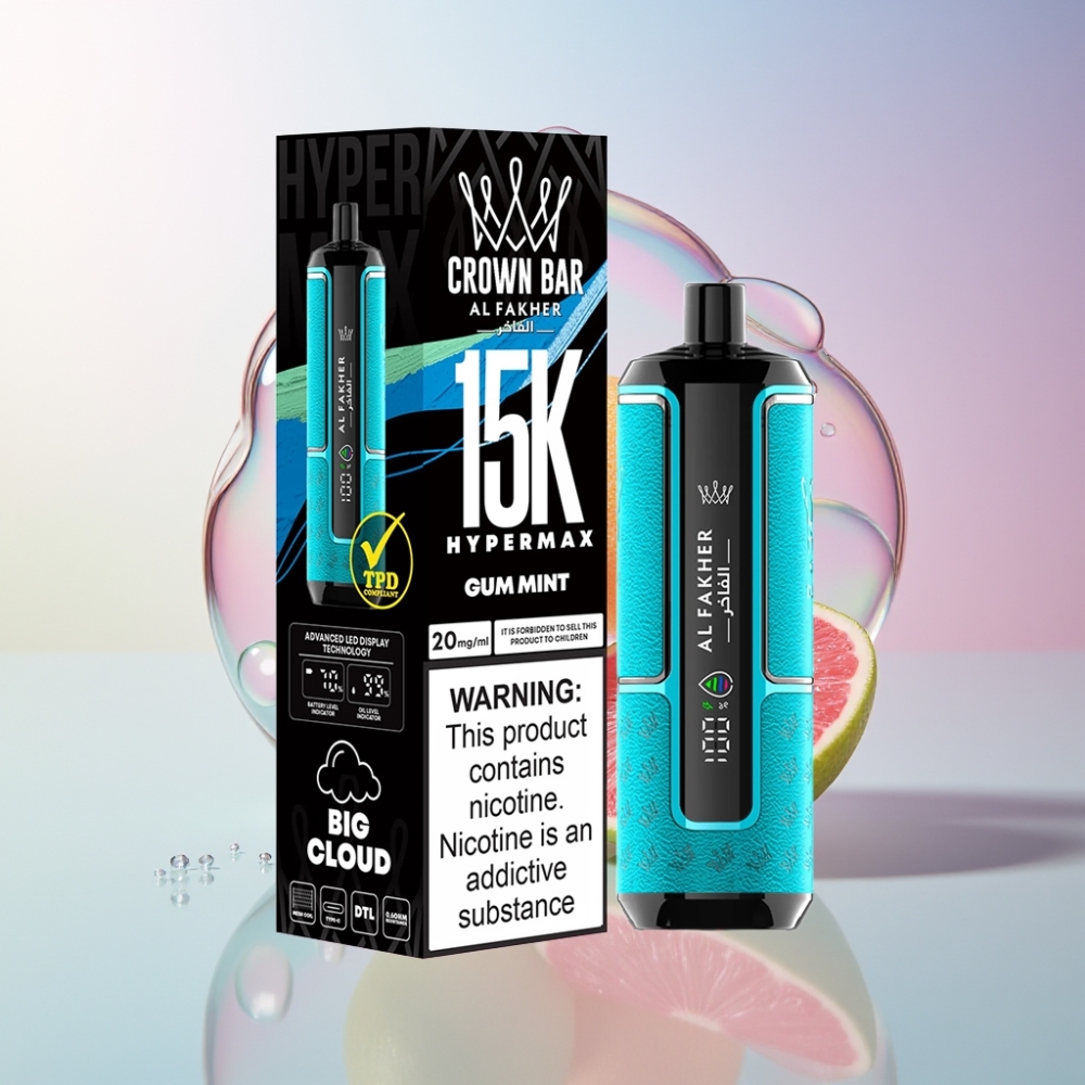 Al Fakher Crown Bar 15K Hypermax Disposable Vape Kit 22ml 600mAh Type-C Australia Wholesale Gum Mint