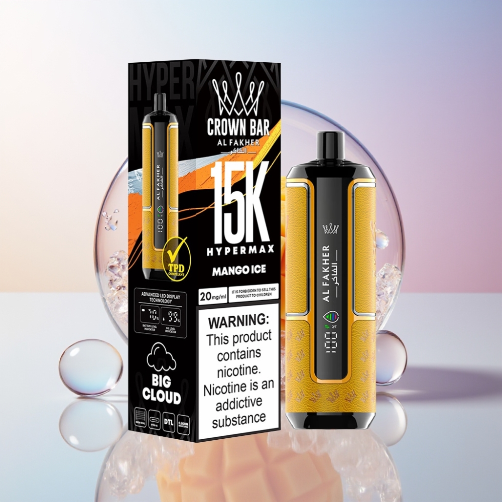 Al Fakher Crown Bar 15K Hypermax Disposable Vape Kit 22ml 600mAh Type-C Australia Wholesale Mango Ice