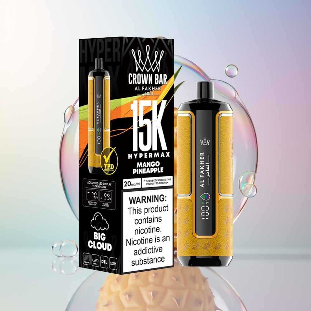 Al Fakher Crown Bar 15K Hypermax Disposable Vape Kit 22ml 600mAh Type-C Australia Wholesale Mango Pineapple