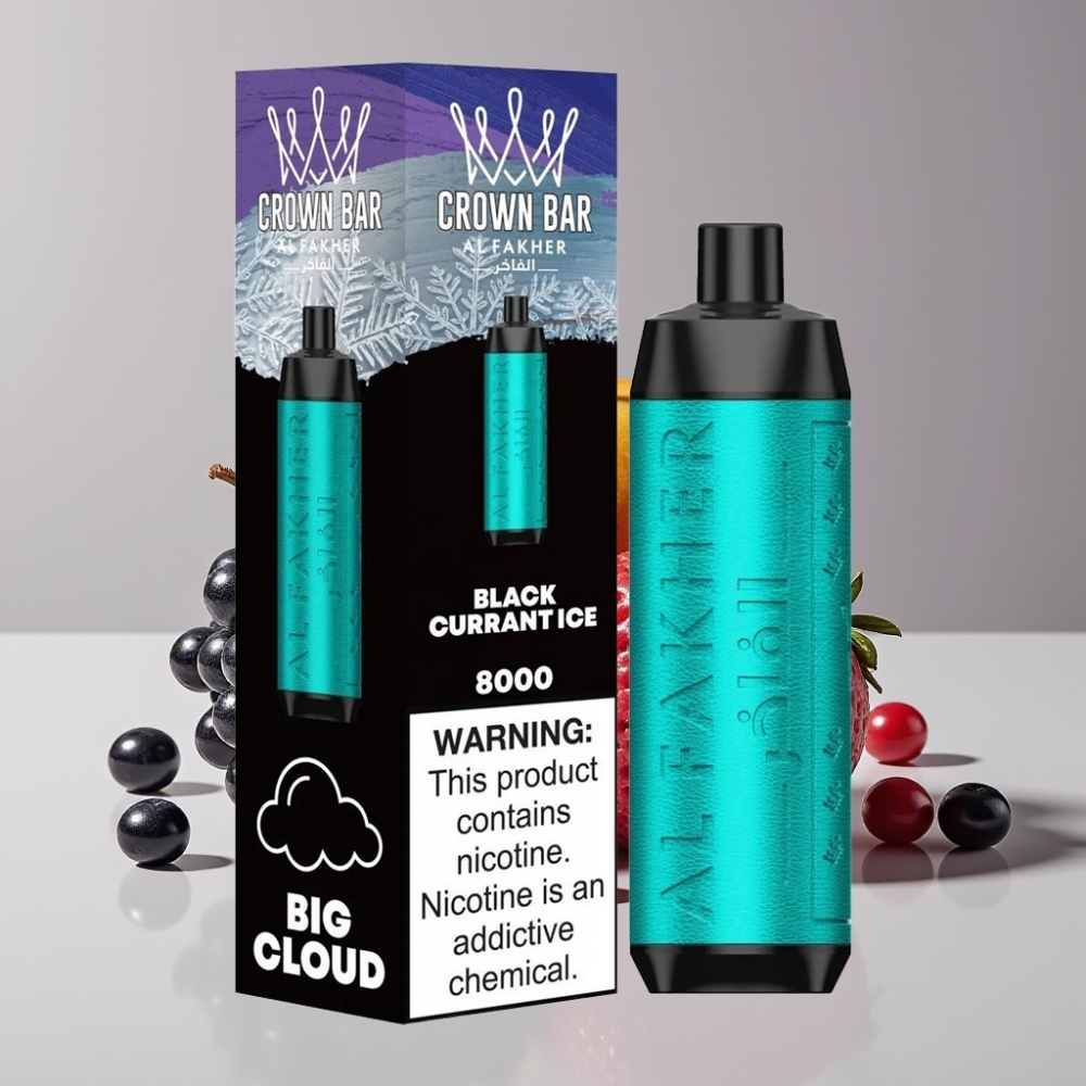Al Fakher Crown Bar 8000 Crystal Disposable Vape Australia Wholesale – 18ml, 5mg, 8000 Puffs, Black Currant Ice