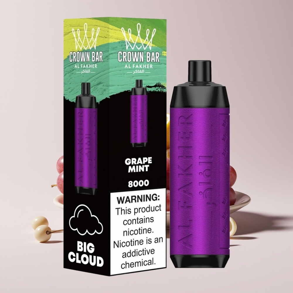 Al Fakher Crown Bar 8000 Crystal Disposable Vape Australia Wholesale – 18ml, 5mg, 8000 Puffs, USB-C Grape Mint