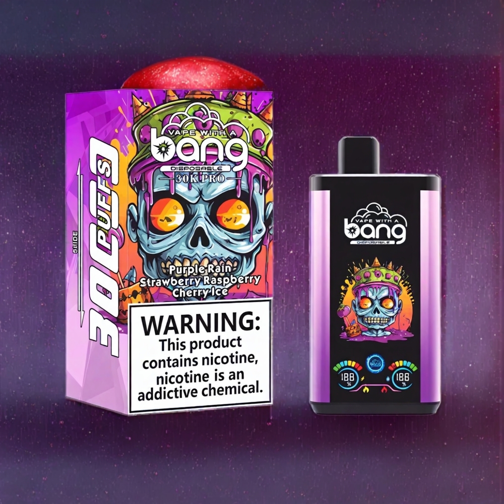 Australia Wholesale Bang 30K Pro 30000 Puffs Disposable Vape – Dual-Flavor System, 36ml E-Liquid, 550mAh Battery (Purple Rain & Strawberry Raspberry Cherry Ice)