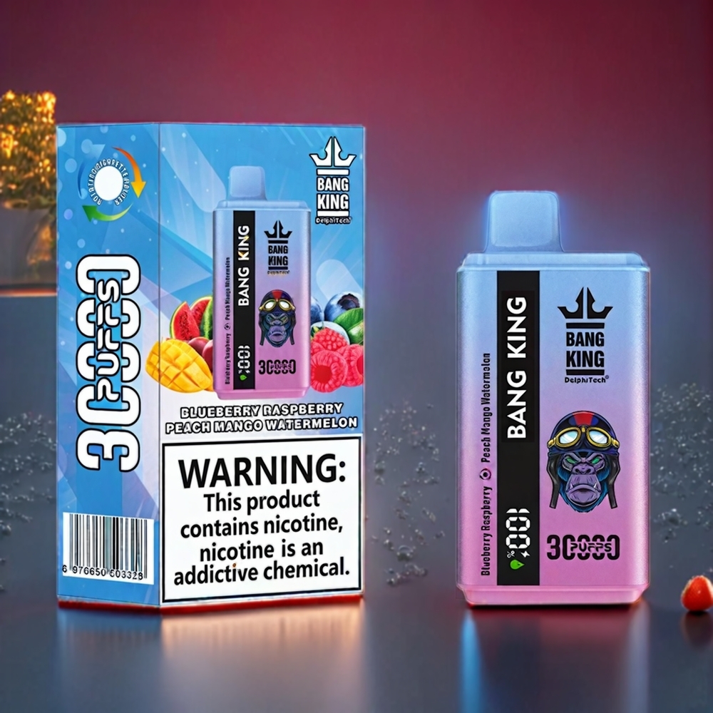 Bang King 30000 Puffs Disposable Vape – 36ml Dual Mesh Coil, Type-C Charging (Blueberry Raspberry Peach Mango Watermelon) – Australia Wholesale