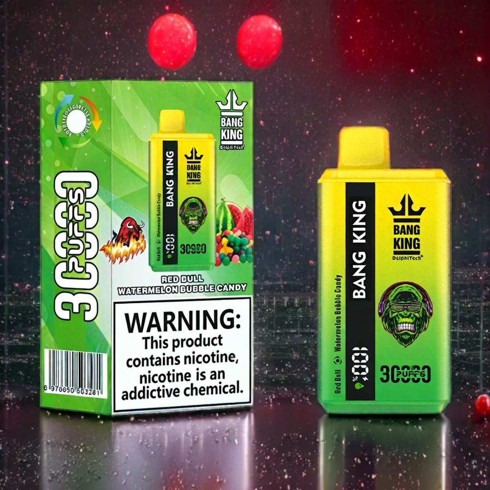 Bang King 30000 Puffs Disposable Vape – 36ml E-Liquid, 1.2 Mesh Dual Coil, Type-C Charging (Red Bull Watermelon Bubble Candy) | Australia Wholesale