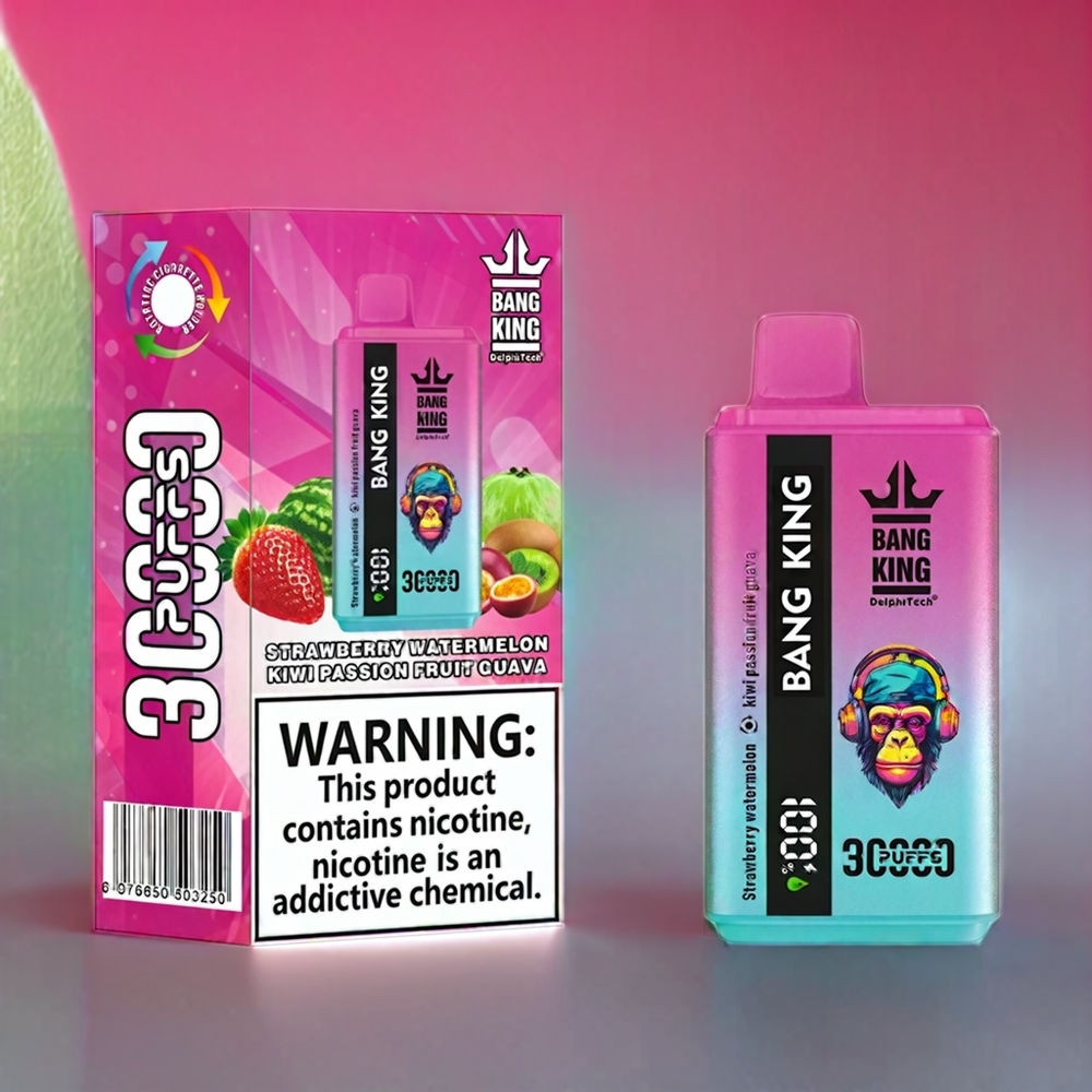 Bang King 30000 Puffs Disposable Vape – 36ml E-Liquid, 550mAh Battery, Type-C Charging (Strawberry Watermelon Kiwi Passion Fruit Guava) | Australia Wholesale