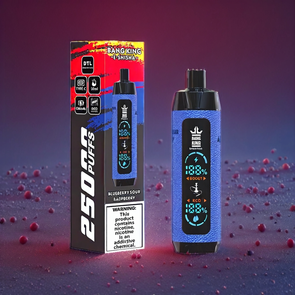 Bang King Shisha 25000 Puffs Australia Wholesale – 30ml E-Liquid, 650mAh Battery, Mesh Coil, Type-C Charging (Blueberry Sour Raspberry, 0%-5% Nicotine)