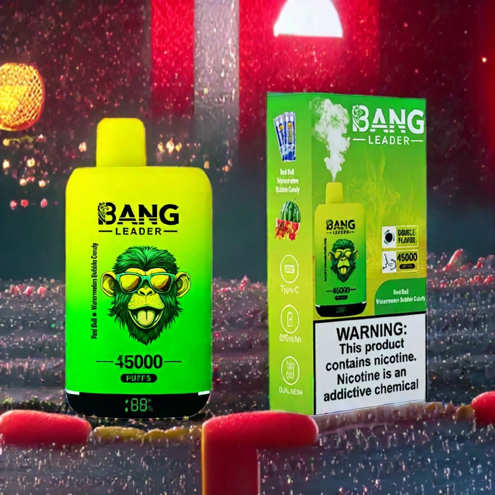 Australia Wholesale Bang Leader 45000 Puffs Disposable Vape – Smart Screen, Dual Flavor (Red Bull Watermelon Bubble Candy), 0%-5% Nicotine, Type-C Charging