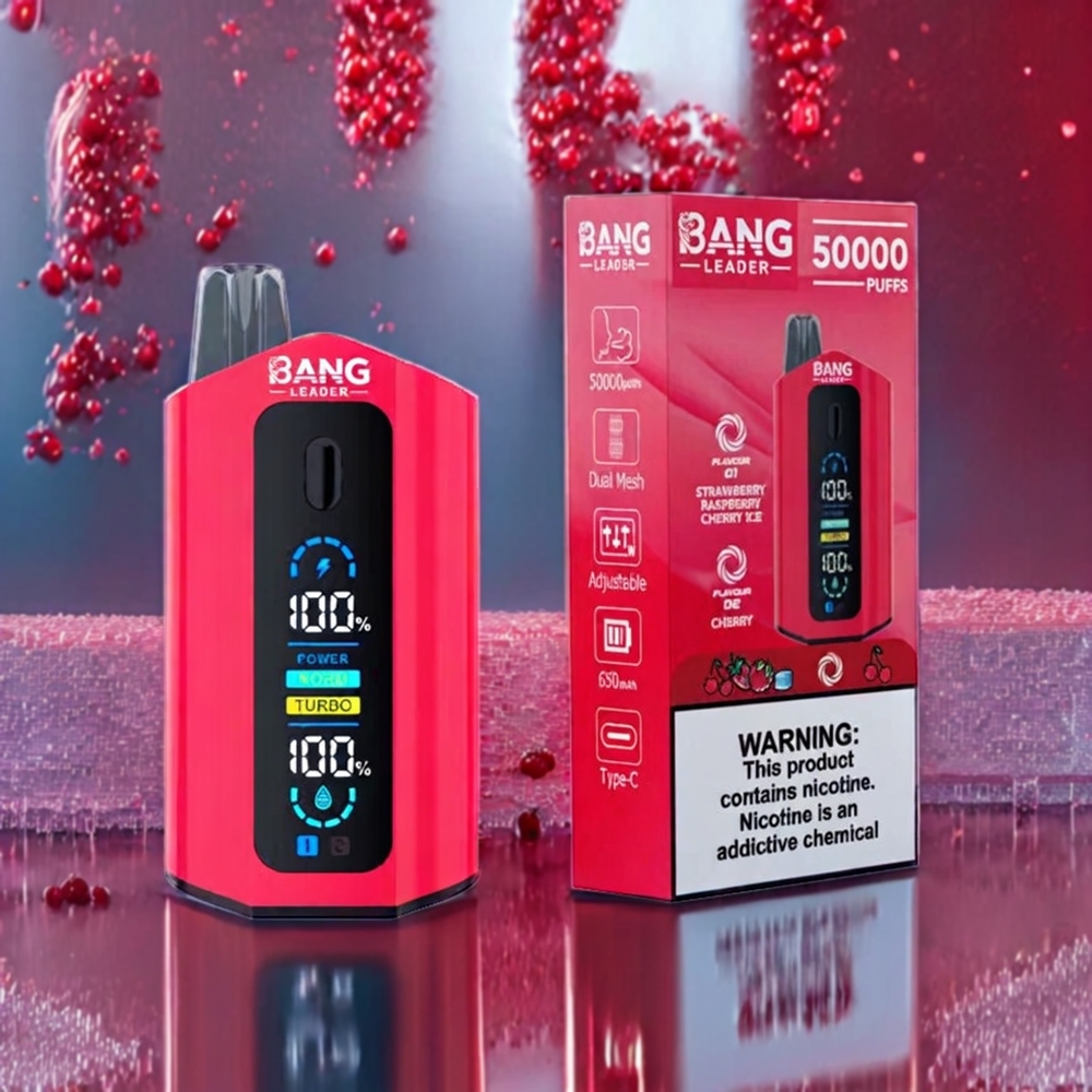 Bang Leader 50000 Puffs Strawberry Raspberry Cherry Ice Australia Wholesale – 36mL E-liquid, 13400mAh Battery, 2-in-1 Flavors
