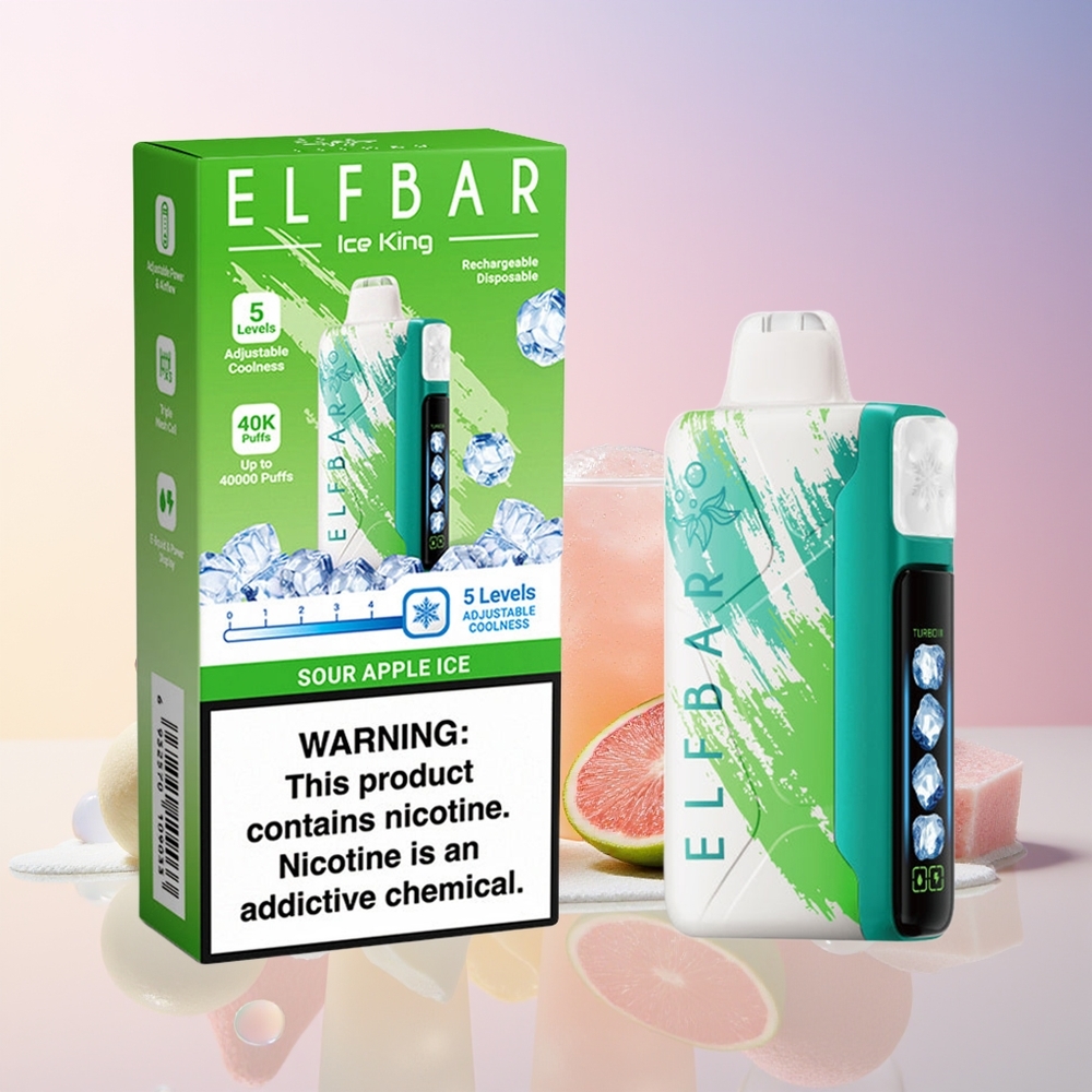 Elf Bar Ice King 40000 Puffs Disposable Vape – 20mL 5% Nicotine, Rechargeable, Adjustable Cooling – Australia Wholesale (Sour Apple Ice)