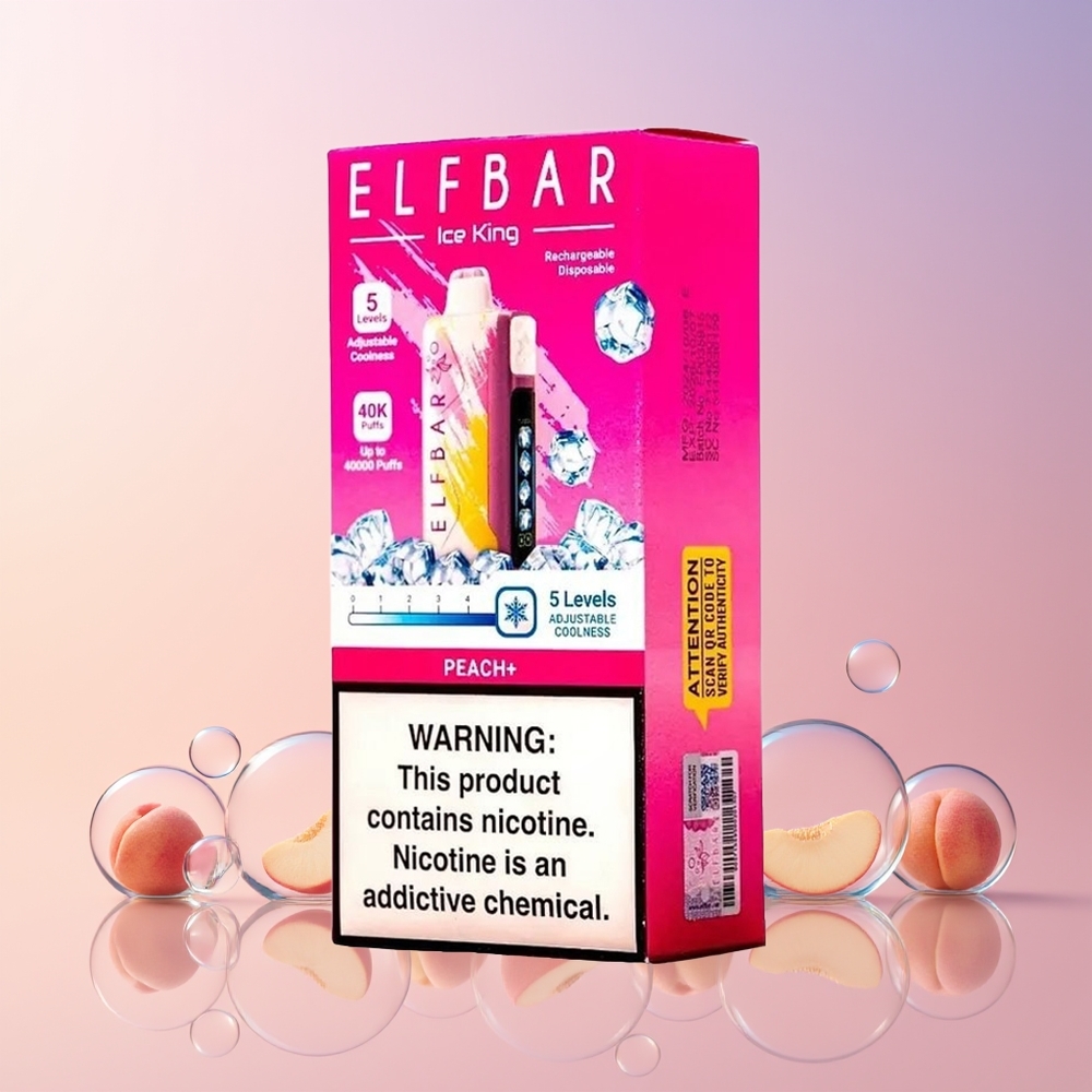 Elf Bar Ice King 40000 Puffs Disposable Vape – 20mL Peach+ (Rechargeable, Adjustable Cooling) | Australia Wholesale