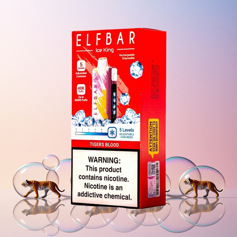 Elf Bar Ice King 40000 Puffs Disposable Vape – Rechargeable, Adjustable Cooling, Australia Wholesale (Tiger’s Blood)