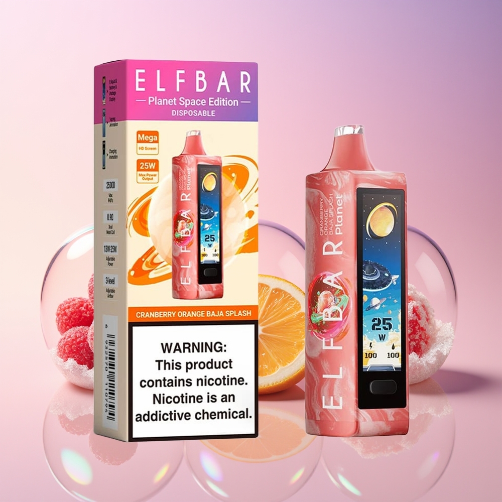 Elf Bar Planet 25000 Puffs Disposable Vape - 18ml / 5% Nicotine / Mesh Coil / Rechargeable (Australia Wholesale) - Cranberry Orange Baja Splash