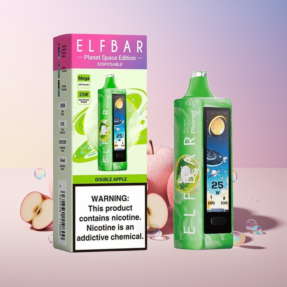 Elf Bar Planet 25000 Puffs Disposable Vape – 50mg Nicotine, 18ml E-liquid, Rechargeable (Australia Wholesale) – Double Apple