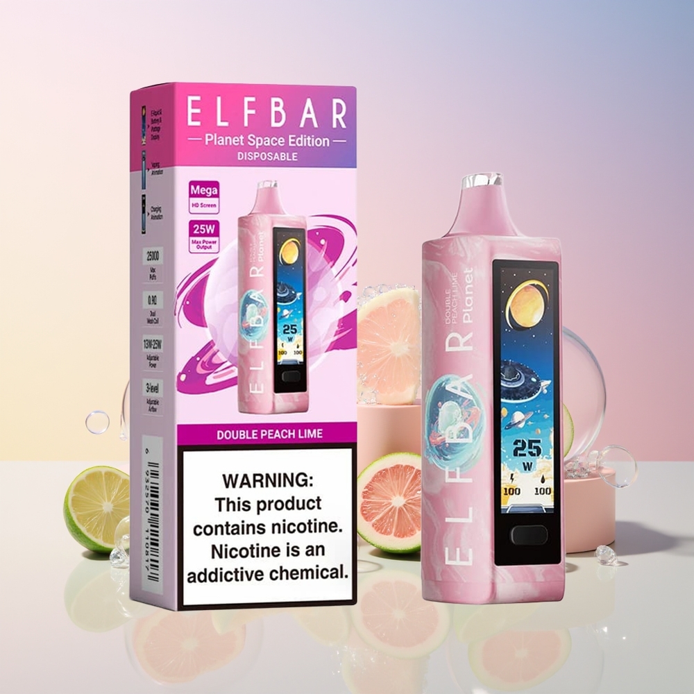 Elf Bar Planet 25000 Puffs Disposable Vape – 5% Nicotine, 18ml, Rechargeable (Australia Wholesale) – Double Peach Lime