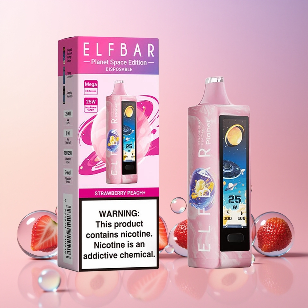 Elf Bar Planet 25000 Puffs Disposable Vape – 5% Nicotine, 18ml, Rechargeable, Mesh Coil, Strawberry Peach+ (Australia Wholesale)