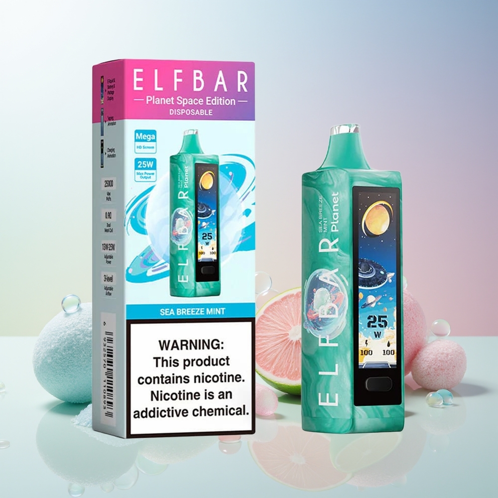 Elf Bar Planet 25000 Puffs Rechargeable Disposable Vape – 5% Nicotine, 18ml E-liquid, Australia Wholesale (Sea Breeze Mint)