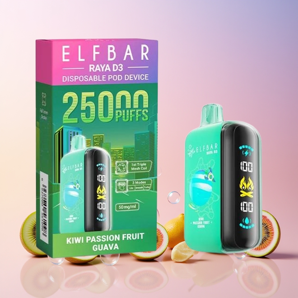 ELF BAR RAYA D3 25000 Puffs Australia Wholesale – Rechargeable 850mAh, 23mL Pre-Filled, 5% Nicotine, Kiwi Passion Fruit Guava