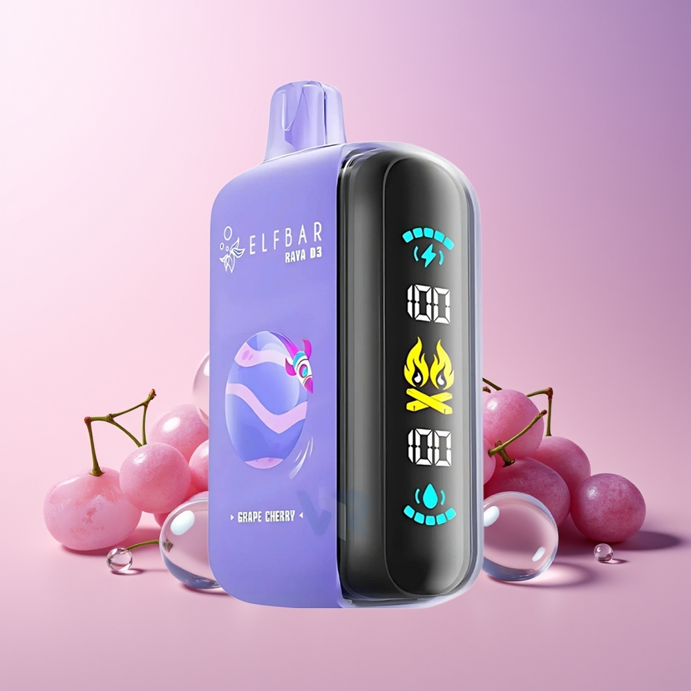 ELF BAR RAYA D3 25000 Puffs Disposable Vape – 23ml 5% Nicotine, Rechargeable 850mAh (Australia Wholesale) Grape Cherry