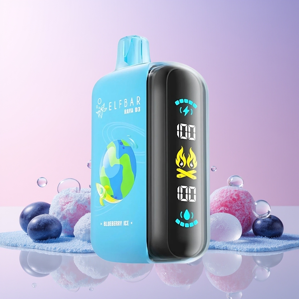 ELF BAR RAYA D3 25,000 Puffs Disposable Vape – 23mL 5% Nicotine, Type-C Rechargeable, Large Screen – Blueberry Ice (Australia Wholesale)