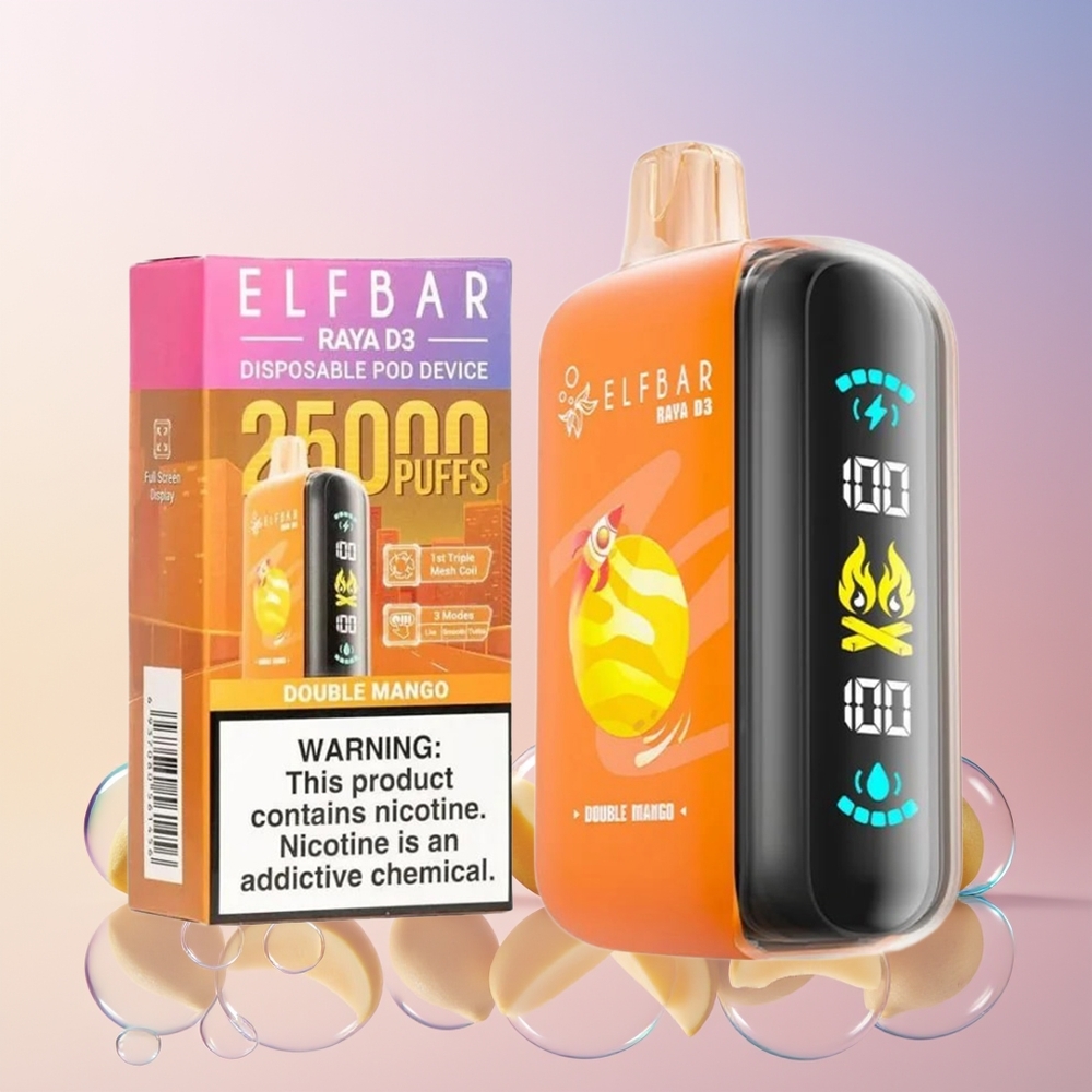 ELF BAR RAYA D3 25,000 Puffs Disposable Vape – 23mL Pre-Filled, 5% Nicotine, Type-C Charging – Australia Wholesale (Double Mango)