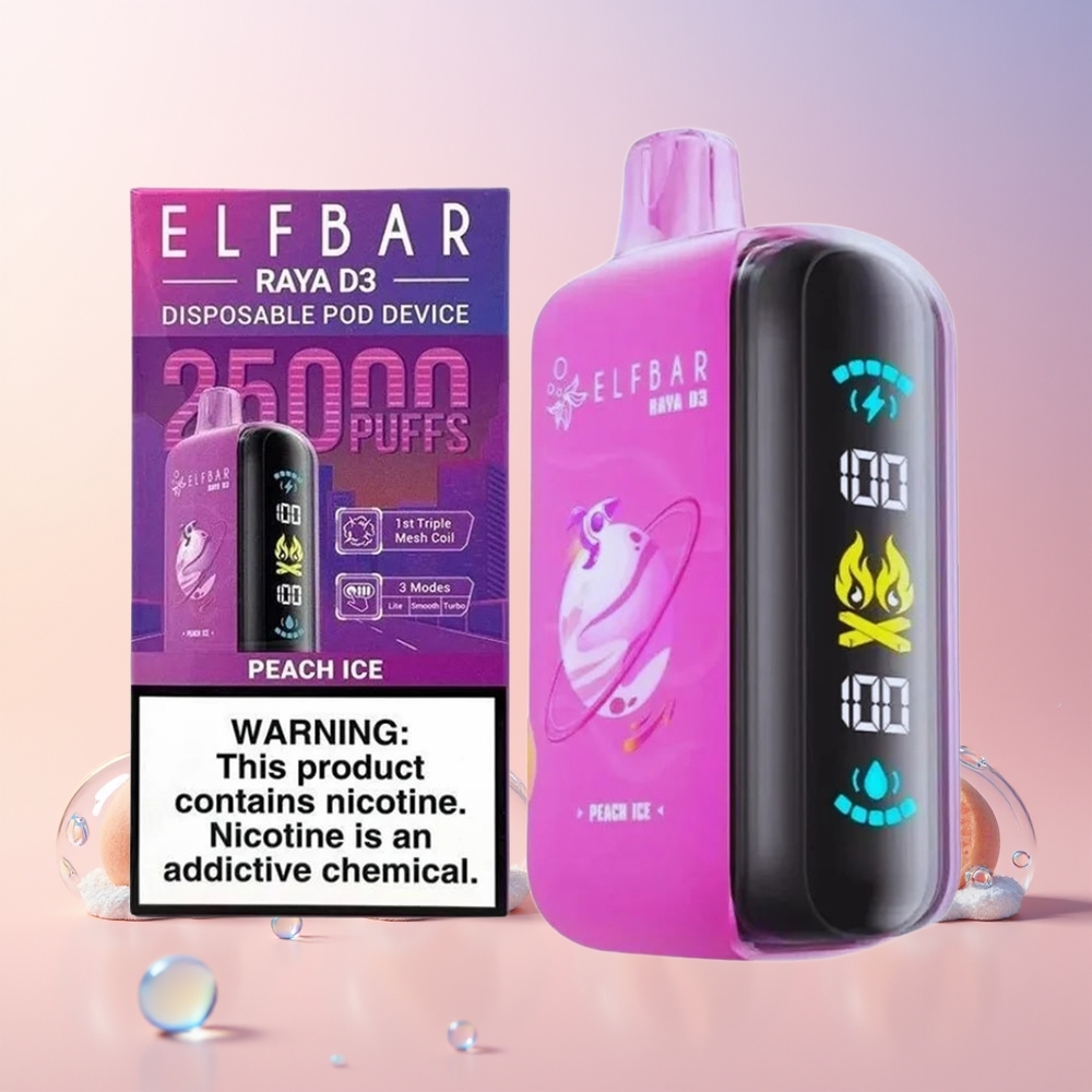 ELF BAR RAYA D3 Australia Wholesale – 25K Puffs, 23mL Pre-Filled, 5% Nicotine, Rechargeable (Peach Ice)