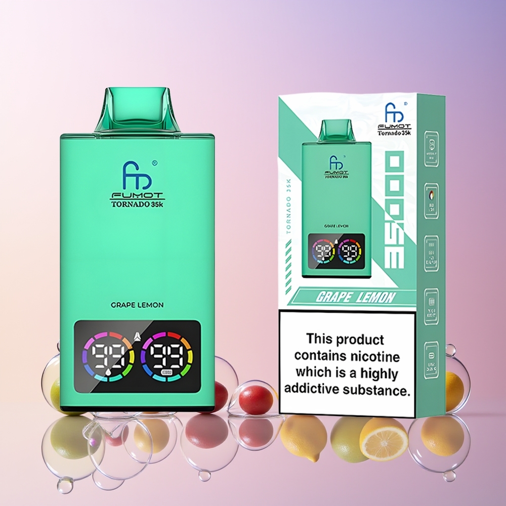 Fumot Tornado 35K Disposable Vape – Dual Mesh Coil, 15ml E-juice, 700mAh Battery, USB-C Fast Charging | Australia Wholesale (Grape Lemon)