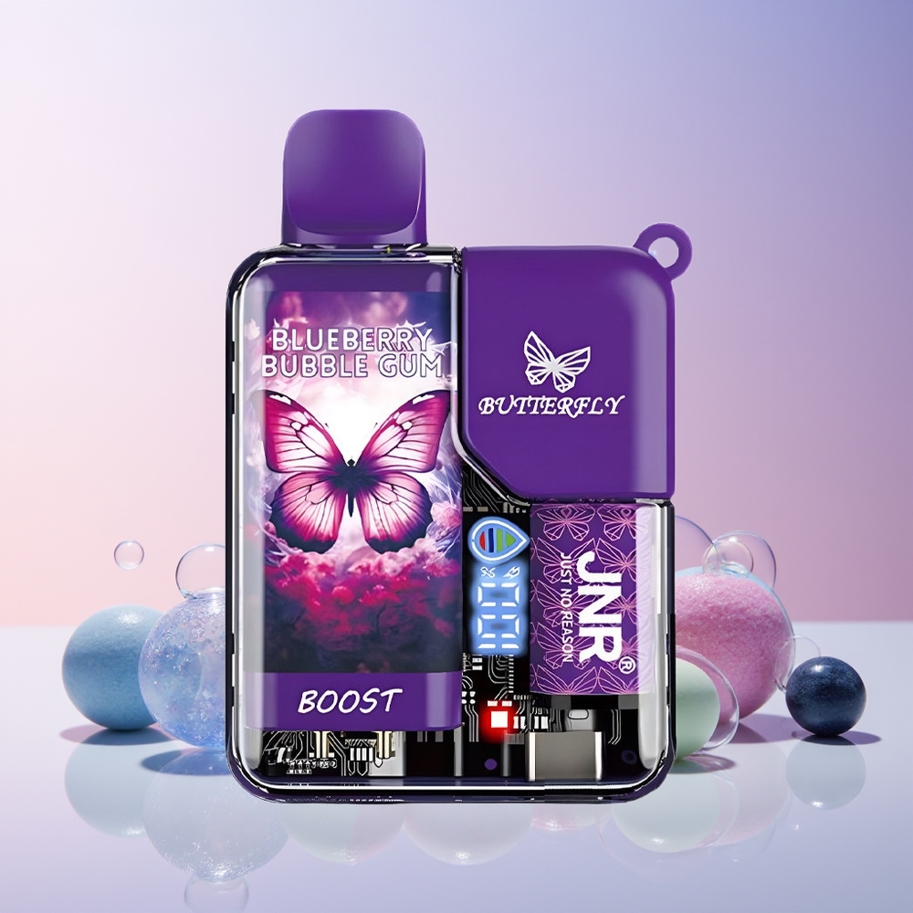 Australia Wholesale JNR Butterfly 8500 Puffs Disposable Vape – 15mL Mesh Coil, Digital Display (Blueberry Bubble Gum)