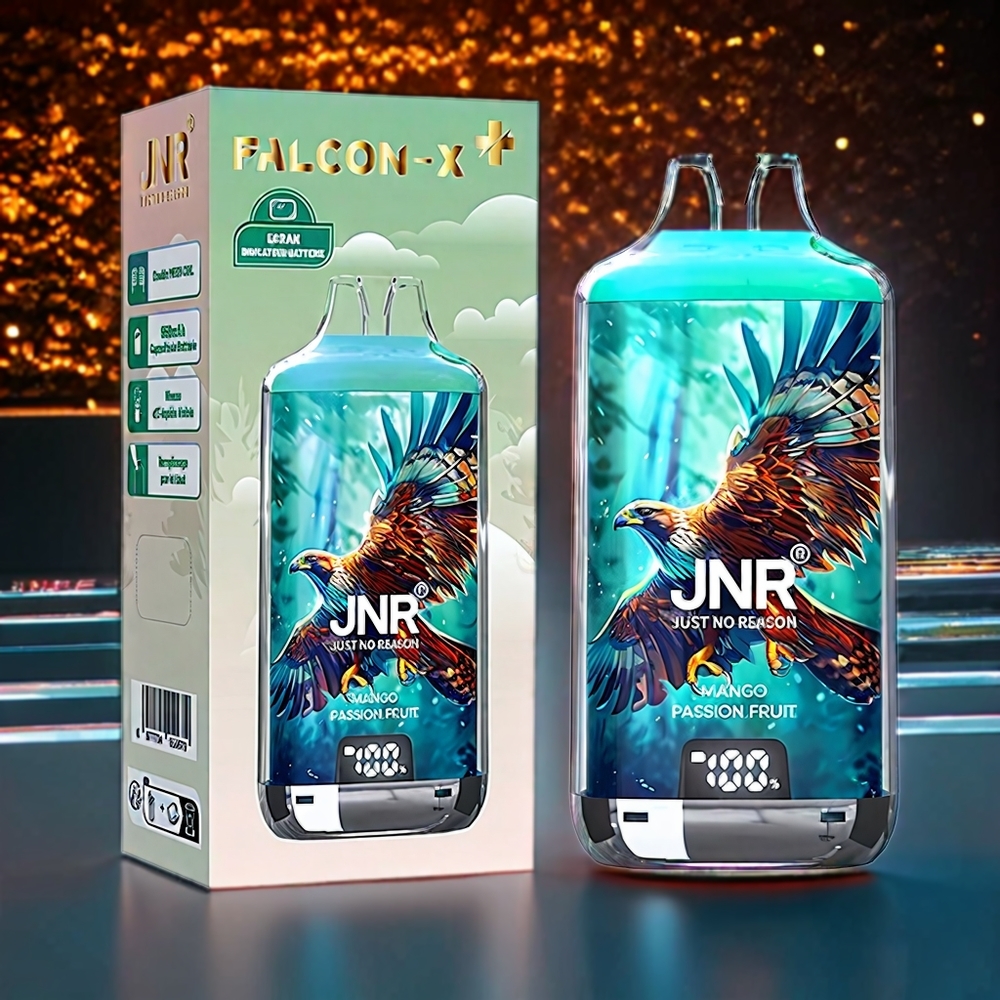 JNR Falcon X⁺ 28000 Puffs Refillable Vape - 1.2 Ohm Dual Mesh Coil, Visible E-Liquid & Battery Screen | Australia Wholesale (Mango Passion Fruit)