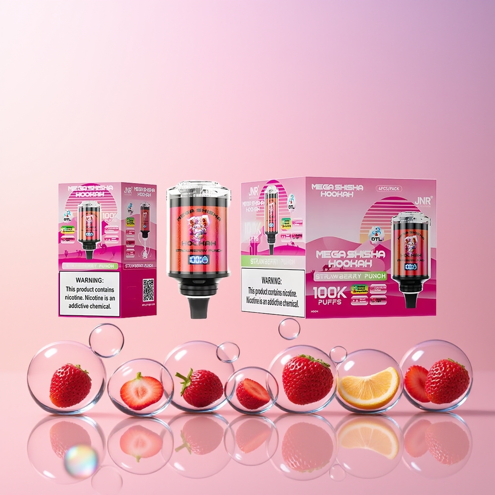 JNR Mega Shisha Hookah 100K – 60mL e-Liquid, 2200mAh Battery, Type-C Fast Charging, Adjustable Airflow – Australia Wholesale (Strawberry Punch)