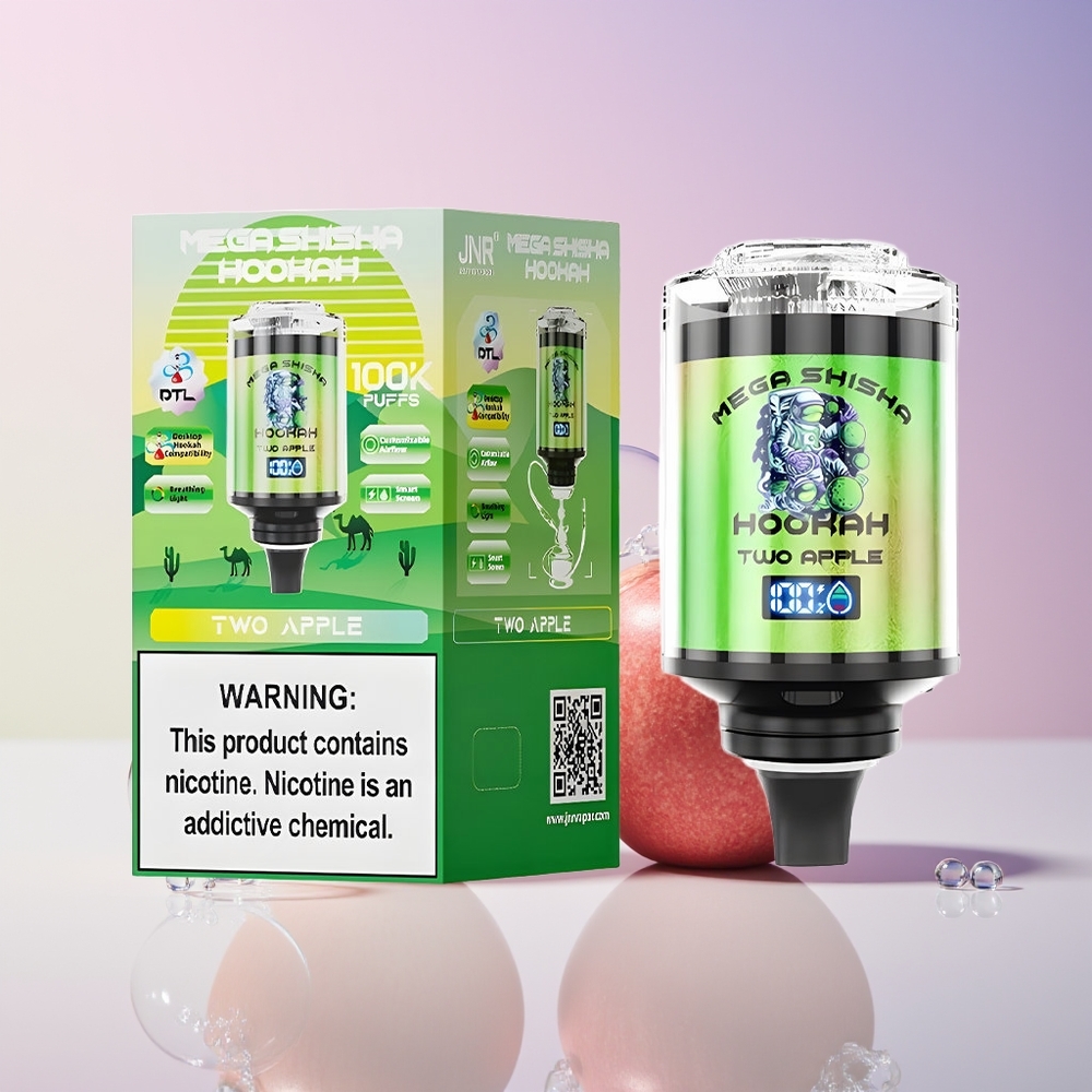 JNR Mega Shisha Hookah 100K – 60mL e-Liquid, 2200mAh Battery, Type-C Fast Charging, Australia Wholesale Two Apple