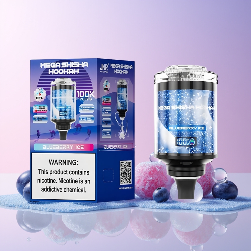 JNR Mega Shisha Hookah 100K Australia Wholesale – 60mL e-Liquid, 2200mAh Battery, Adjustable Airflow, Blueberry Ice