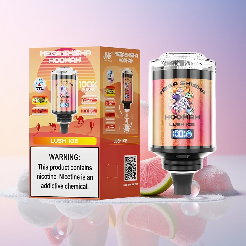 JNR Mega Shisha Hookah 100K Australia Wholesale – 60mL e-Liquid, 2200mAh Battery, Type-C Fast Charging, Desktop Compatibility, Lush Ice