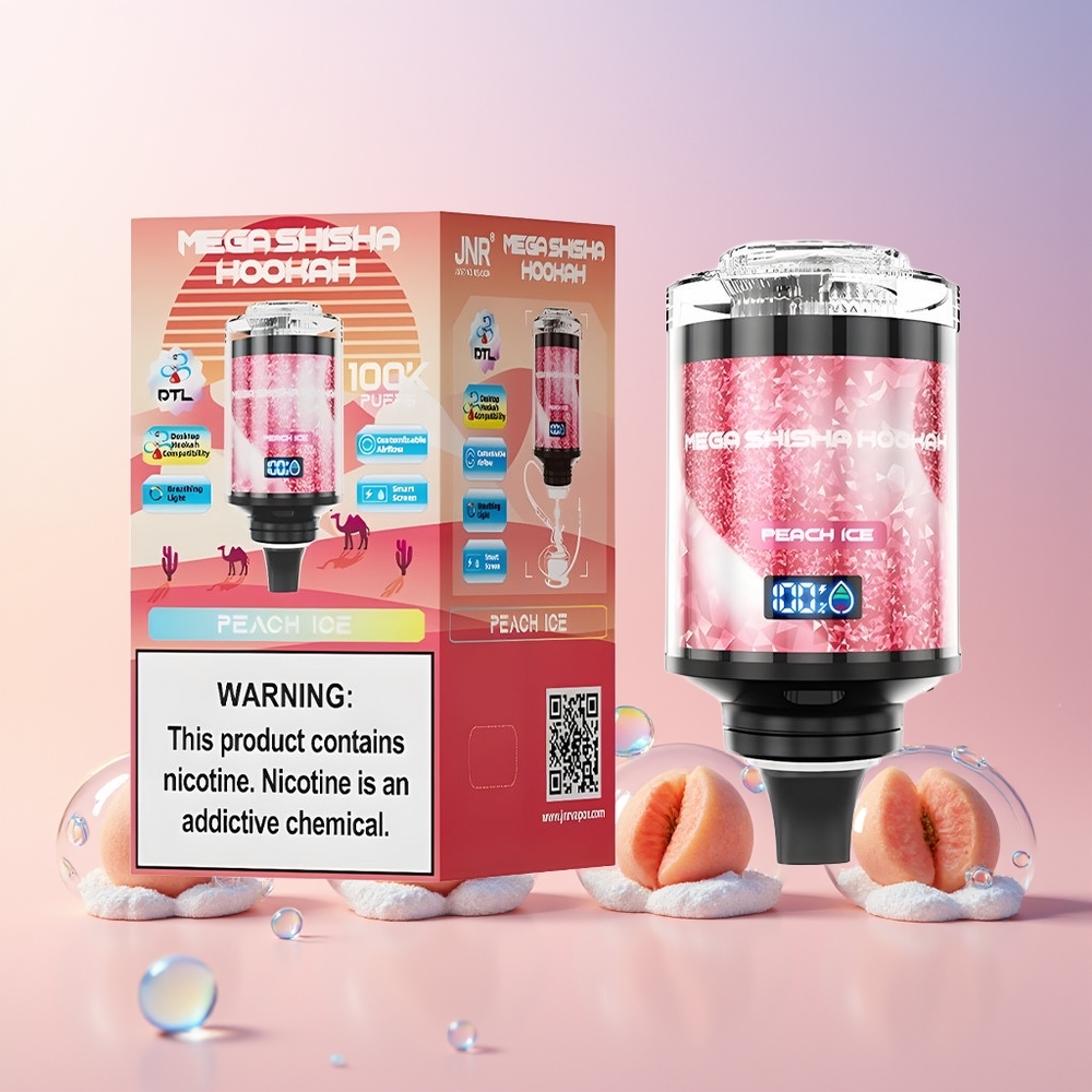 JNR Mega Shisha Hookah 100K Australia Wholesale – 60mL e-Liquid, 2200mAh Battery, Type-C Fast Charging, Peach Ice