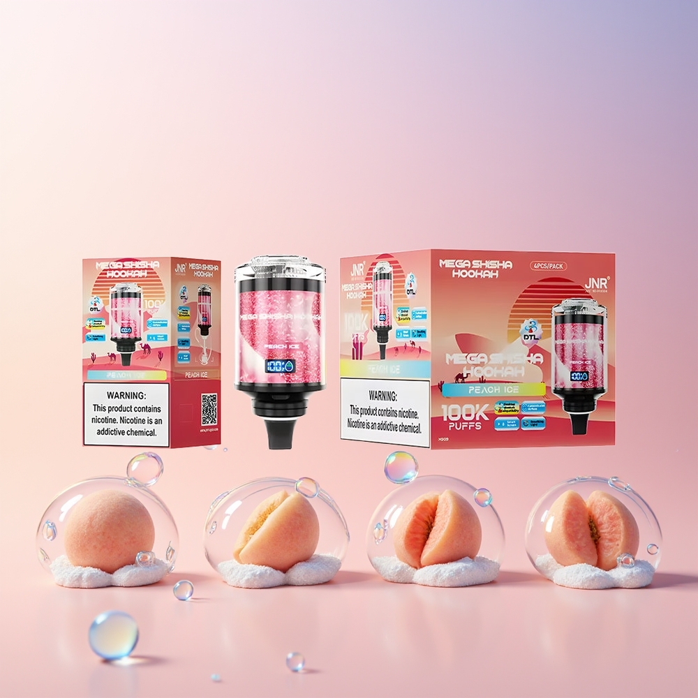 JNR Mega Shisha Hookah 100K Australia Wholesale – 60mL e-Liquid, 2200mAh Battery, Type-C Fast Charging, Peach Ice