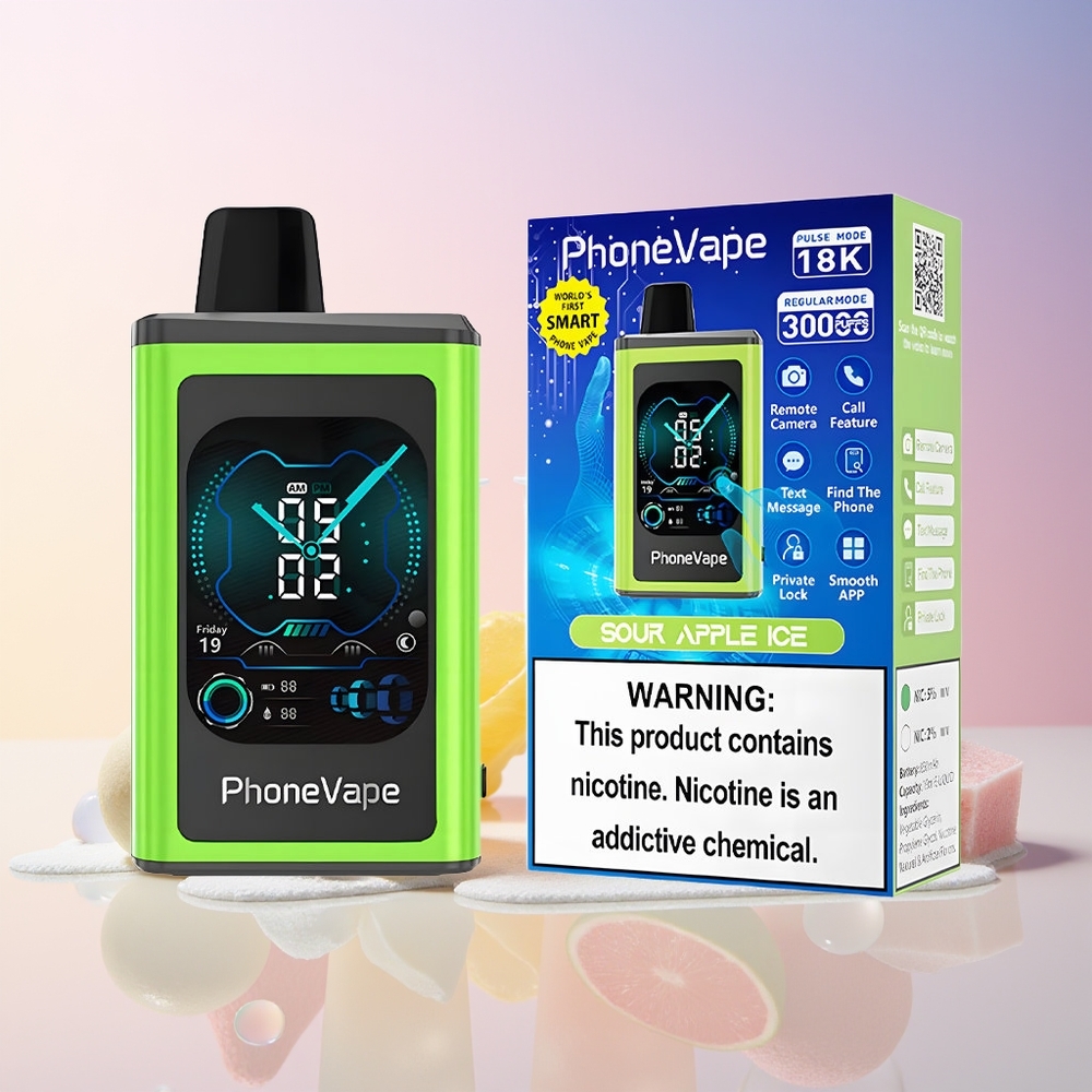 Australia Wholesale JNR PhoneVape 30000 Puffs Disposable Vape – Rechargeable, Turbo Mode, App Controlled, Sour Apple Ice