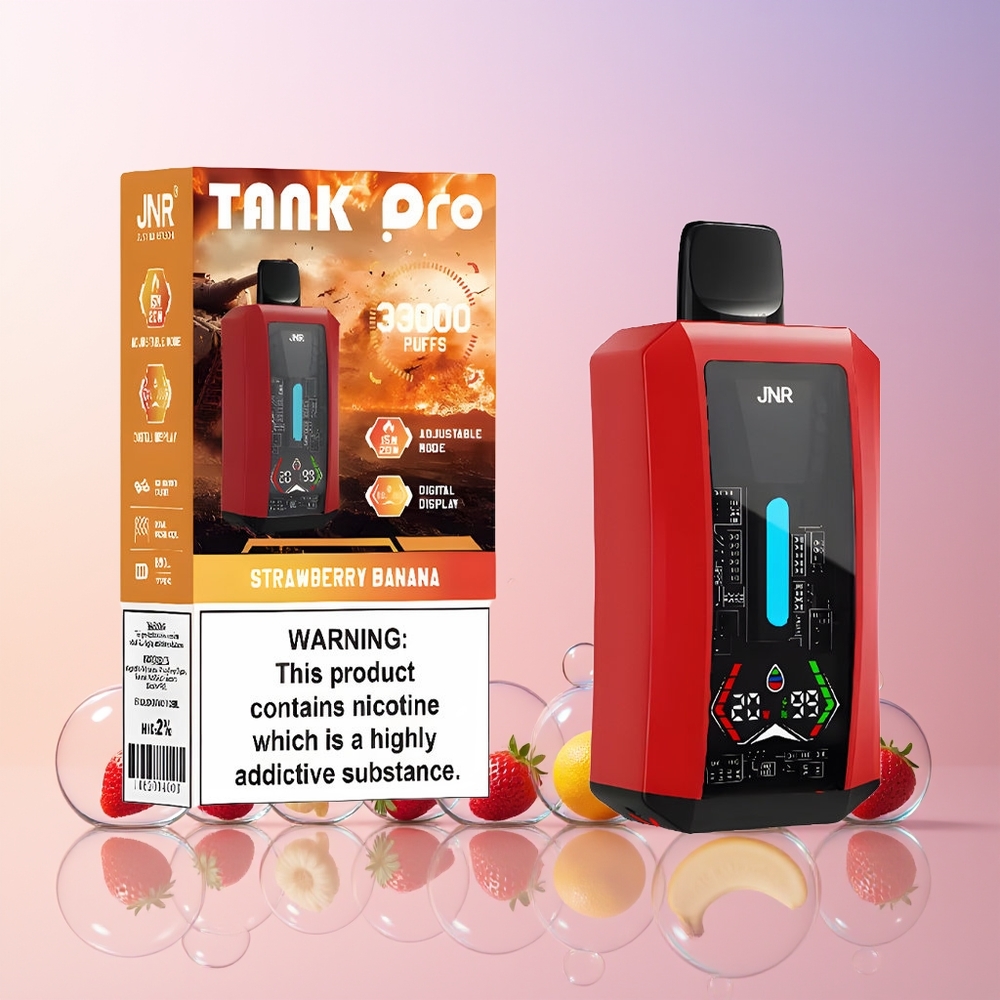 JNR Tank Pro 33000 Puffs Disposable Vape – 28mL e-Liquid, Dual Mesh Coil, Australia Wholesale (Strawberry Banana)