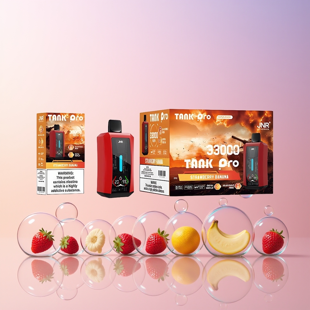 JNR Tank Pro 33000 Puffs Disposable Vape – 28mL e-Liquid, Dual Mesh Coil, Australia Wholesale (Strawberry Banana)