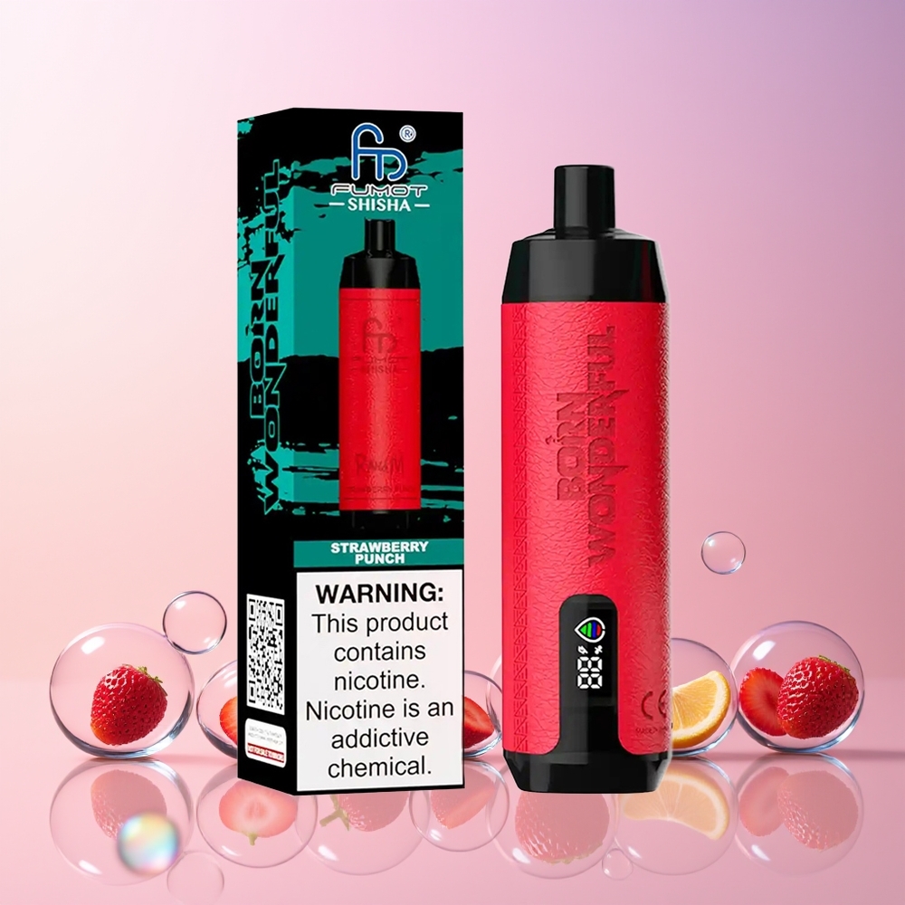 Australia Wholesale RandM Fumot Shisha 10000 Puffs Disposable Vape – 18mL Prefilled, 0.6ohm Mesh Coil, Type-C Port (Strawberry Punch)