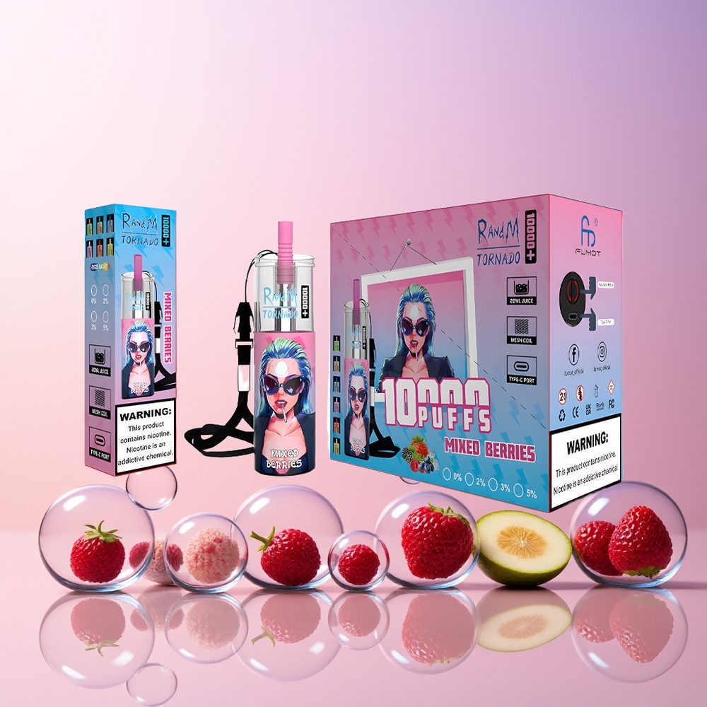 RandM Fumot Original Tornado 10000 Plus Disposable Vape – 20ML Mesh Coil, Type-C Port, RGB Lights | Australia Wholesale Mixed Berries