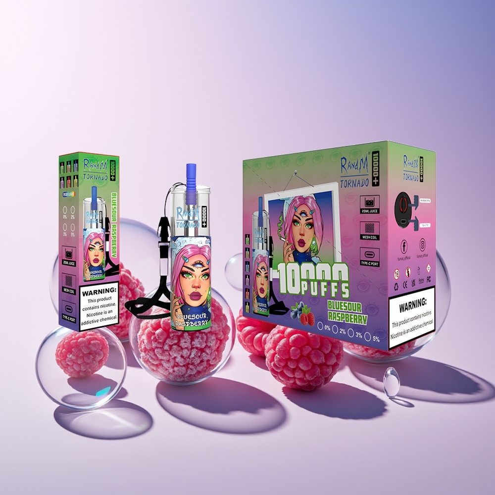 RandM Fumot Original Tornado 10000 Plus Disposable Vape – 20ml Mesh Coil, Type-C Port, RGB Lights | Australia Wholesale Bluesour Raspberry