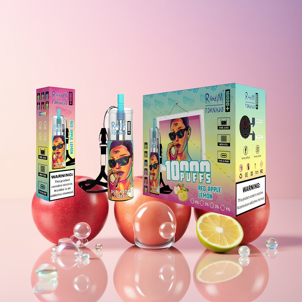 RandM Fumot Original Tornado 10000 Plus Disposable Vape – 20ml Mesh Coil, Type-C Port, RGB Lights | Australia Wholesale Red Apple Lemon