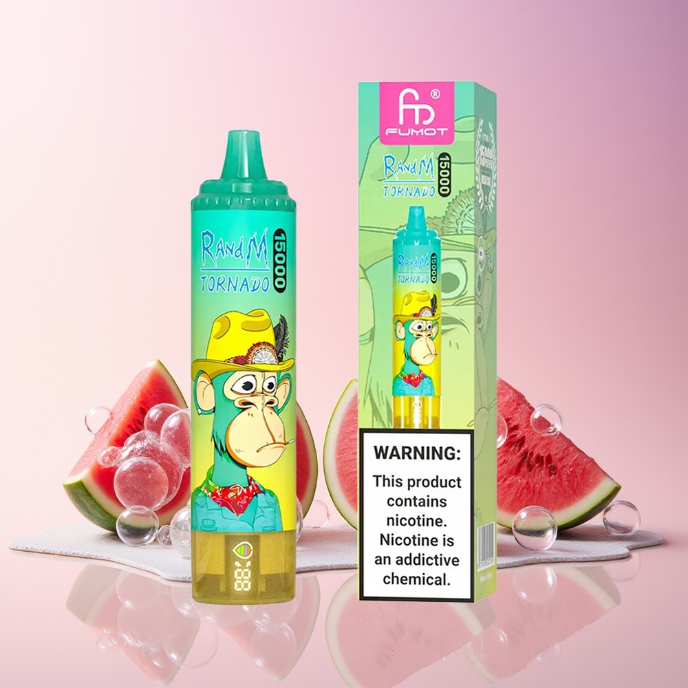 RandM Fumot Tornado 15000 Puffs – 25mL Mesh Coil, Type-C Rechargeable, LCD Display | Australia Wholesale (Watermelon Ice)