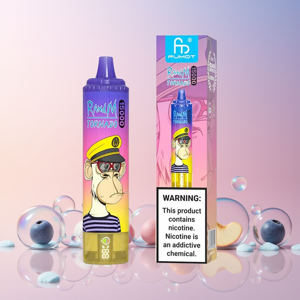 RandM Fumot Tornado 15000 Puffs Disposable Vape – 25mL 850mAh Mesh Coil (Peach Blueberry Candy) | Australia Wholesale